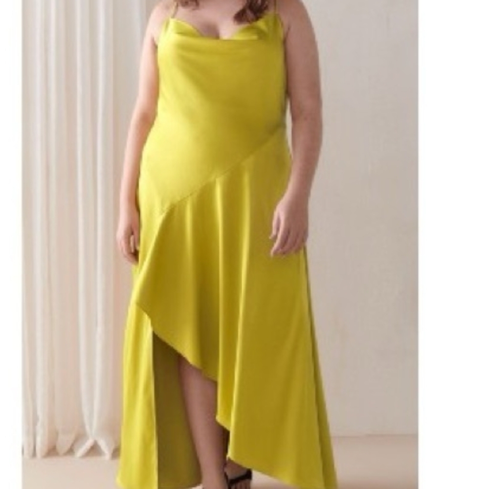 Addition Elle Lemon Yellow High-Low Slip Dress